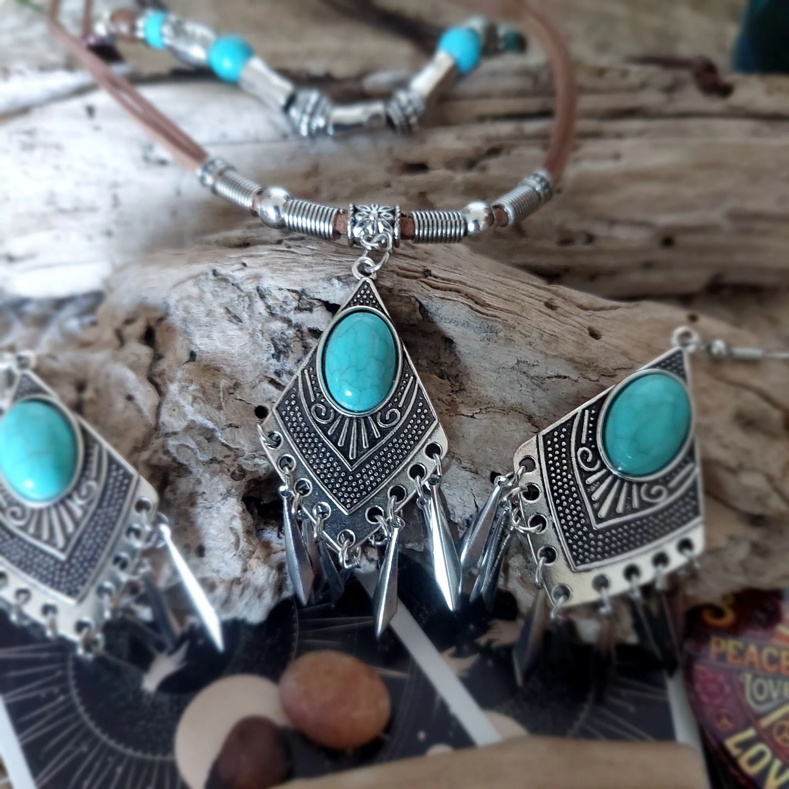 Bohème set leer en touw, Maya waterval turquoise, chocolade – photo 6